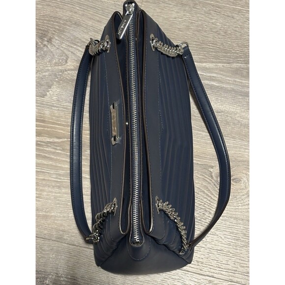 Michael Kors Blue Quilted Whitney Tote Shoulder Bag Chain And Leather Strap New - Picture 10 of 13